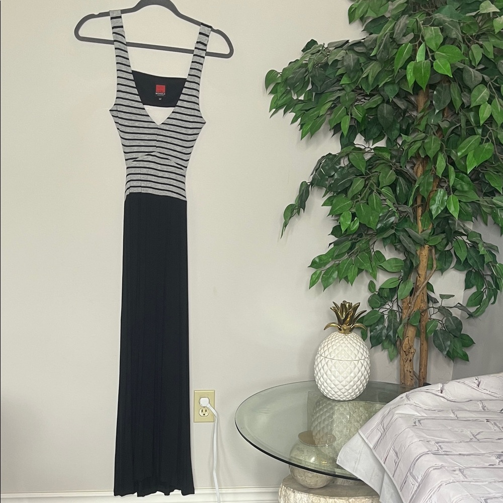 Lori Michaels Collection Striped Black and Gray Maxi Dress